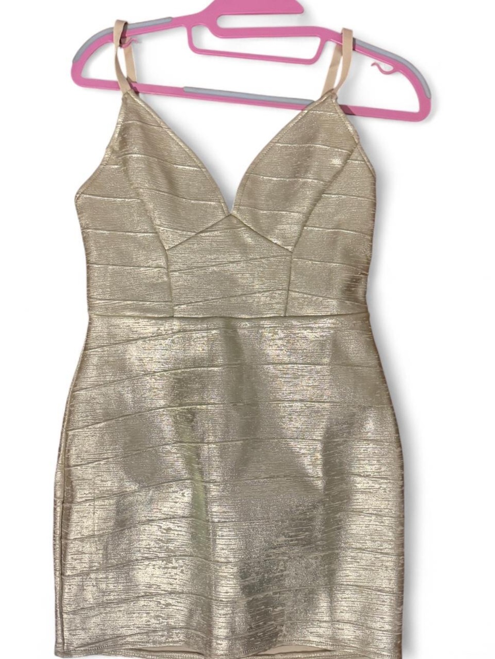 Metallic Gold V-Neck Bodycon Dress